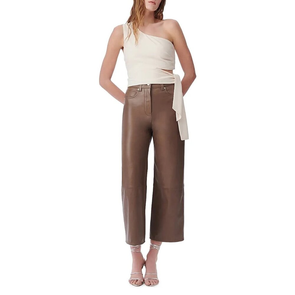 IRO Paris baki wide leather pants Ankle length Brown Size 32 New with Tag